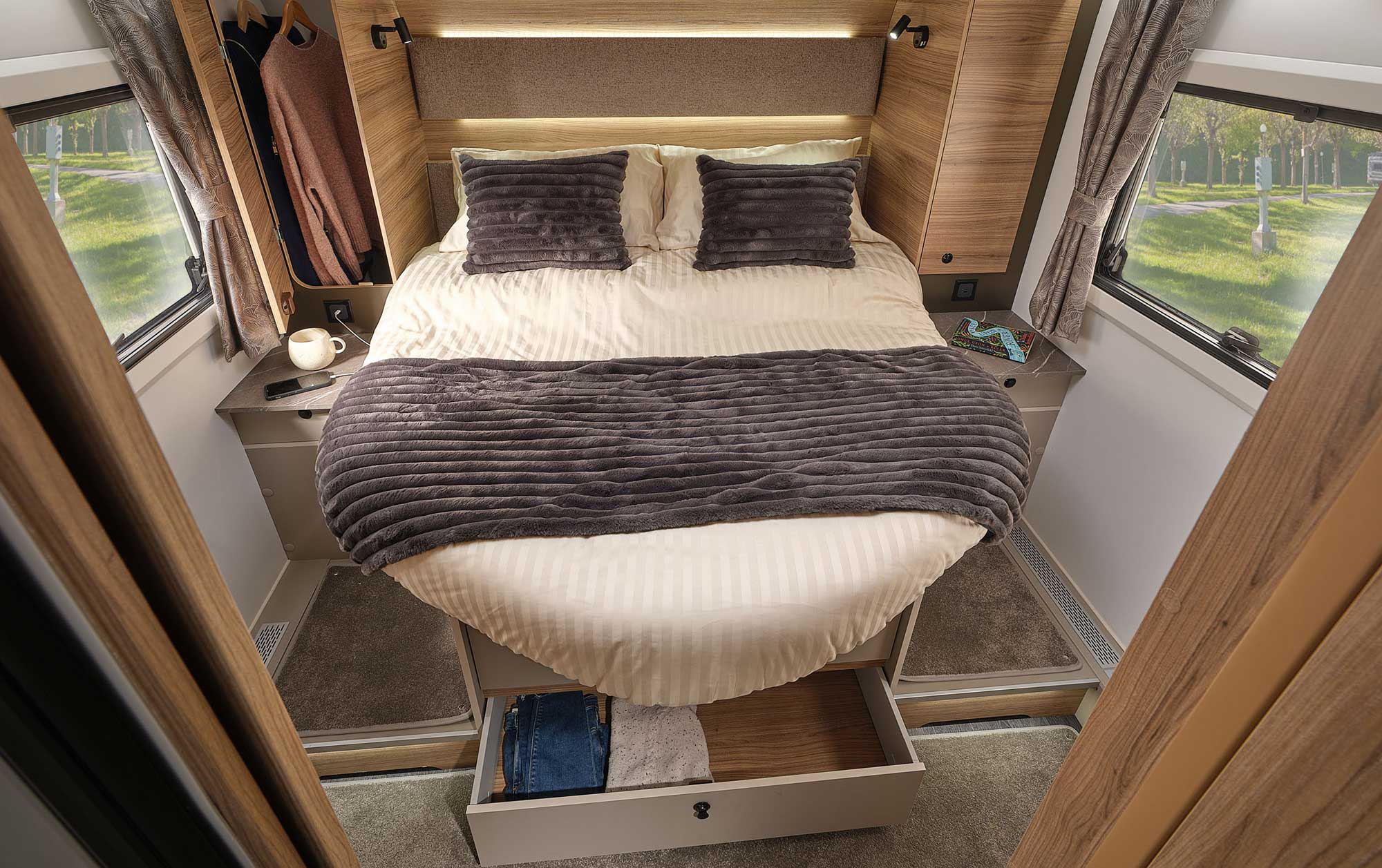 Motorhome bedroom layout for comfortable overnight hire